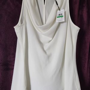 Calvin Klein white drape neck sleeveless top. Size L